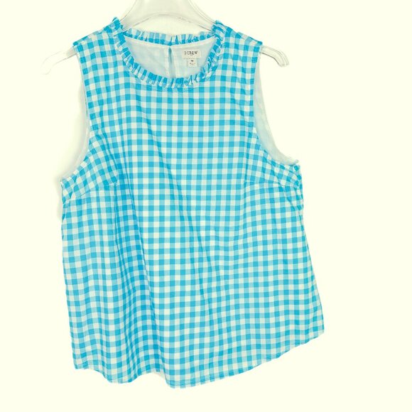 J. Crew Factory High-Neck Swing Top Sleeveless Blue Gingham Size Medium M - Picture 2 of 11